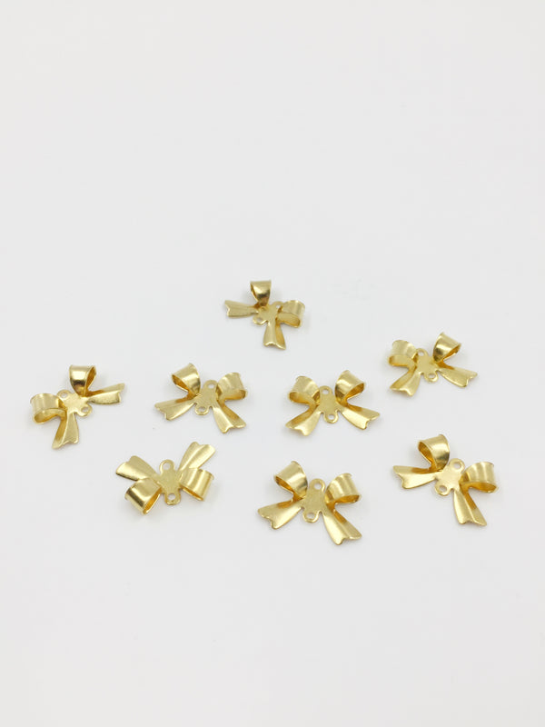 20 x Raw Brass Bowknot Jewellery Connectors, 16x11mm 3D Bowknot Charms, Gold Tone Bow Links for Jewellery Making (C0685)