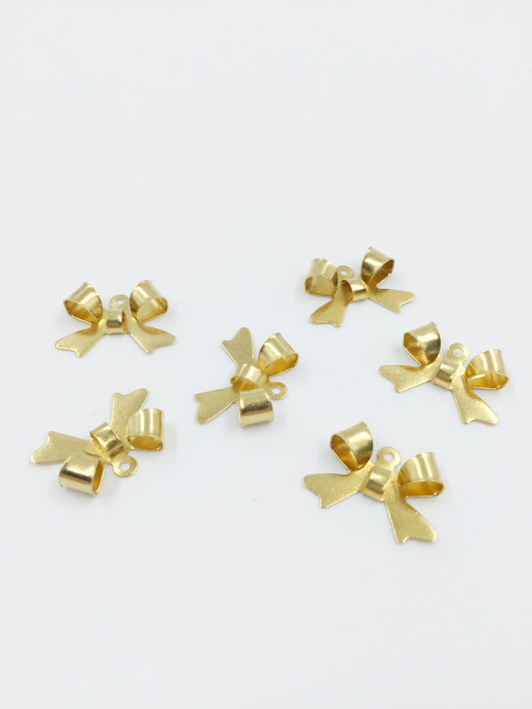 10 x Raw Brass Bowknot Charms/Connectors, 18x14mm (C0687)
