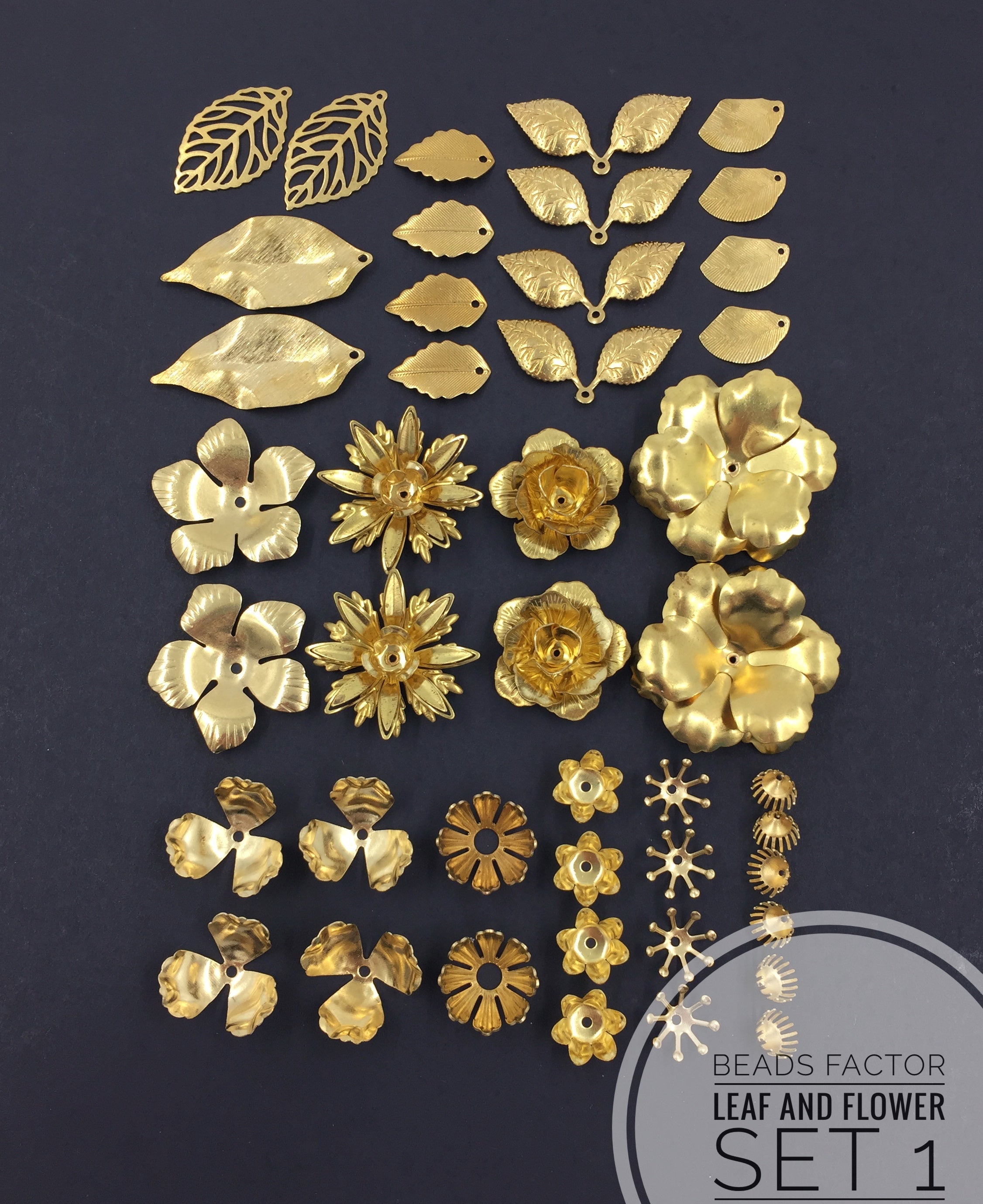 Raw Brass Leaf and Flower Set for Headpiece Making