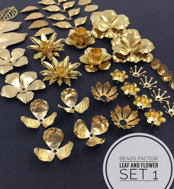 Raw Brass Leaf and Flower Set for Headpiece Making