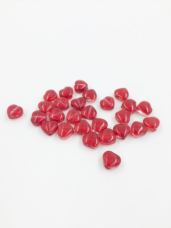 20 x Red Glass Heart Beads, 6mm