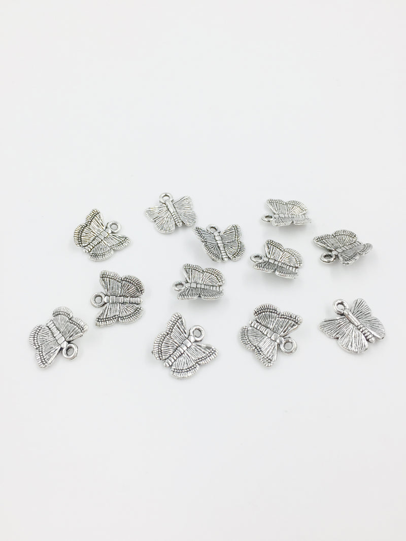 10 x Antique Silver Butterfly Charms, 12x12.5mm