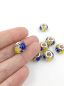 2 x Floral Pattern Lampwork Beads with Silver Core, 11x14mm (2922)