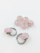 2 x Pink Floral Pattern Lampwork Beads with Silver Core, 11x14mm (2917)