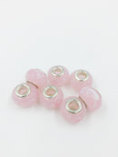 2 x Pink Floral Pattern Lampwork Beads with Silver Core, 11x14mm (2917)