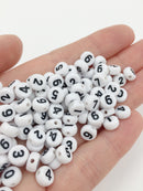 100 x Opaque White Round Number Beads, 7mm (0916)