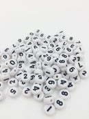 100 x Opaque White Round Number Beads, 7mm (0916)