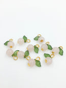 10 x Handmade Pink Berry Charms with Gold Loops, 15x12mm (0031)