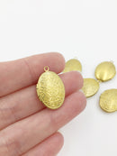 5 x Raw Brass Oval Locket Pendants with Embossed Floral Pattern, 16x24mm