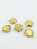 5 x Raw Brass Hexagon Locket Pendants with Embossed Pattern, 18x24mm