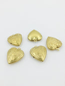 4 x Vintage Heart Locket Pendants with Embossed Rose Pattern, 19x22mm