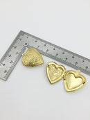 4 x Vintage Heart Locket Pendants with Embossed Rose Pattern, 19x22mm