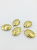 5 x Vintage Look Raw Brass Oval Locket Pendants with Embossed Floral Pattern, 16x24mm