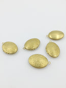5 x Vintage Raw Brass Oval Locket Pendants with Embossed Floral Pattern, 16x24mm