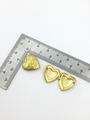 5 x Raw Brass Heart Locket Pendants with Embossed Floral Pattern, 17x15mm