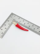 2 x Enamelled Red Chilli Pepper Charms with Gold Loops, 33x7mm