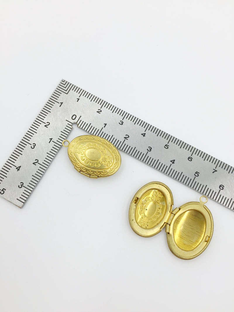 5 x Vintage Oval Locket Pendants with Embossed Pattern, 16x24mm