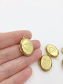5 x Vintage Raw Brass Oval Locket Pendants with Embossed Heart Pattern, 16x24mm