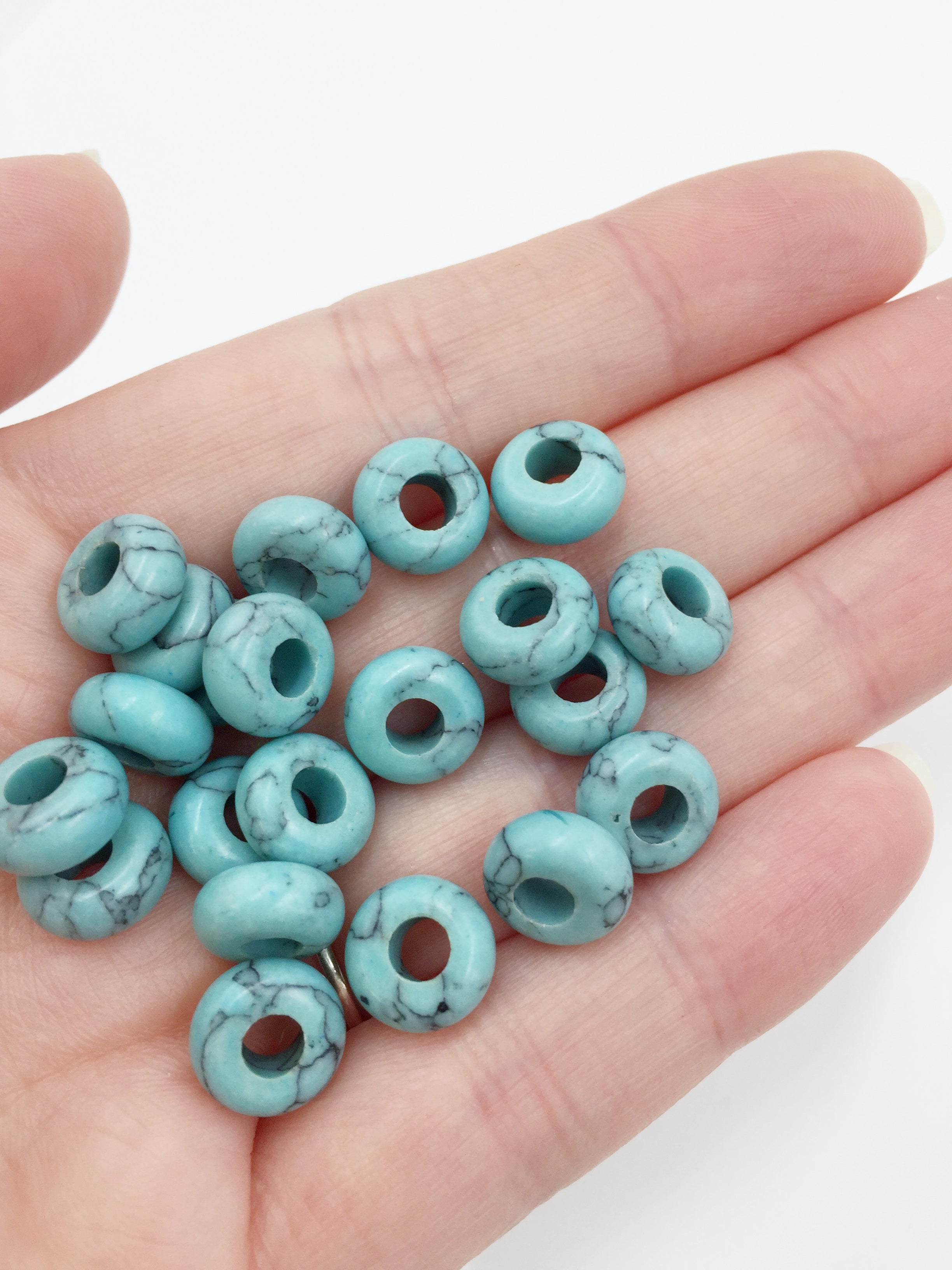 2 x Pale Turquoise Gemstone Donut Beads, 10mm (0236)