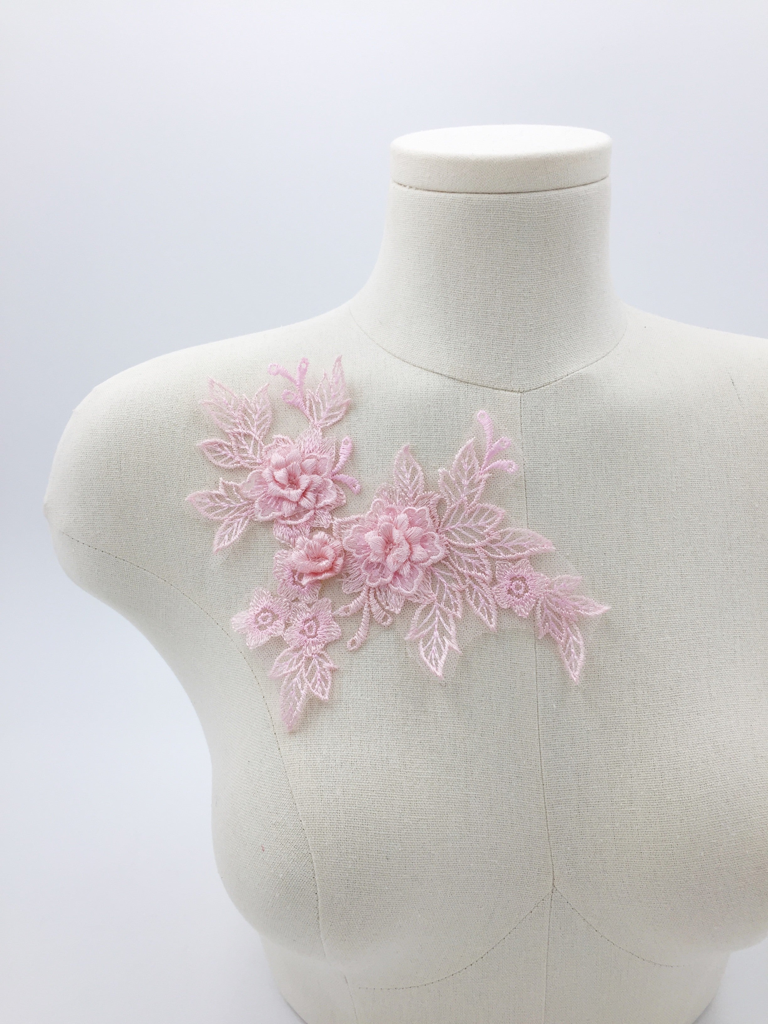 Pink Embroidery Lace Patch, 3D Flower Lace Applique