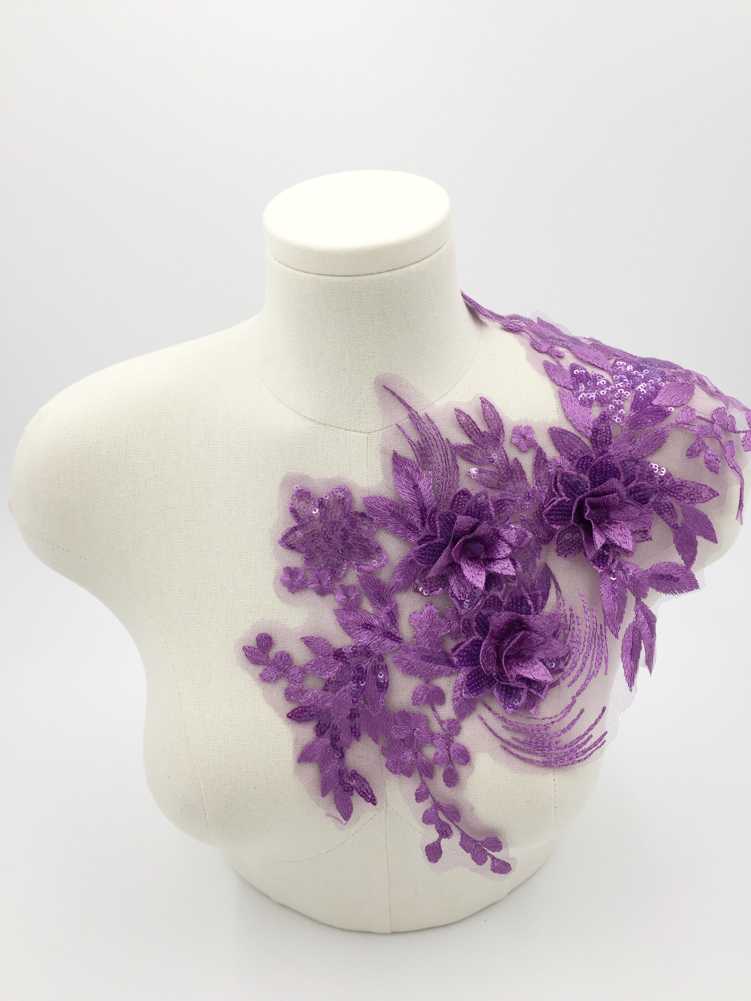 Purple 3d Flower Lace Applique, 43x26cm