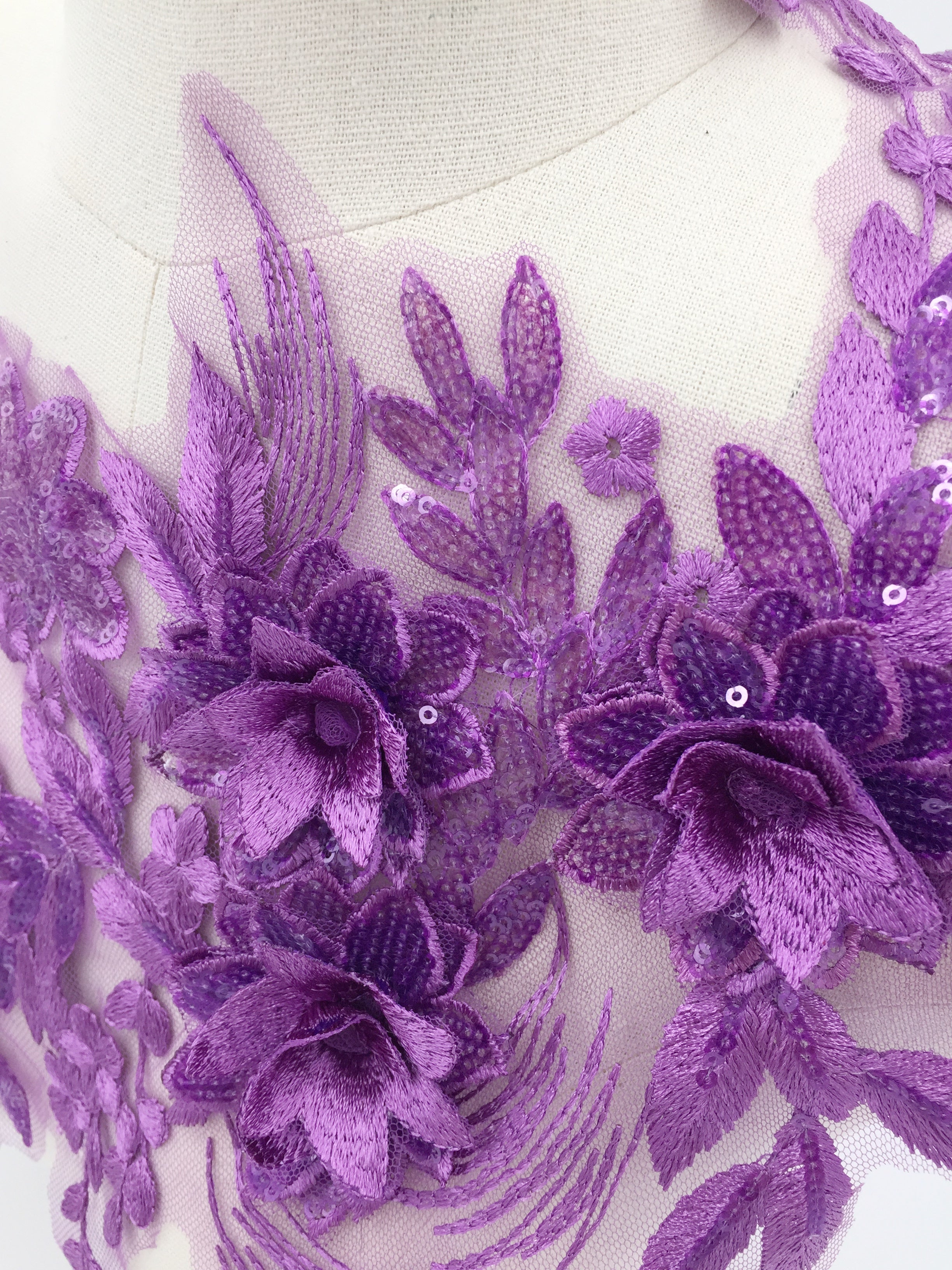 Purple 3d Flower Lace Applique, 43x26cm