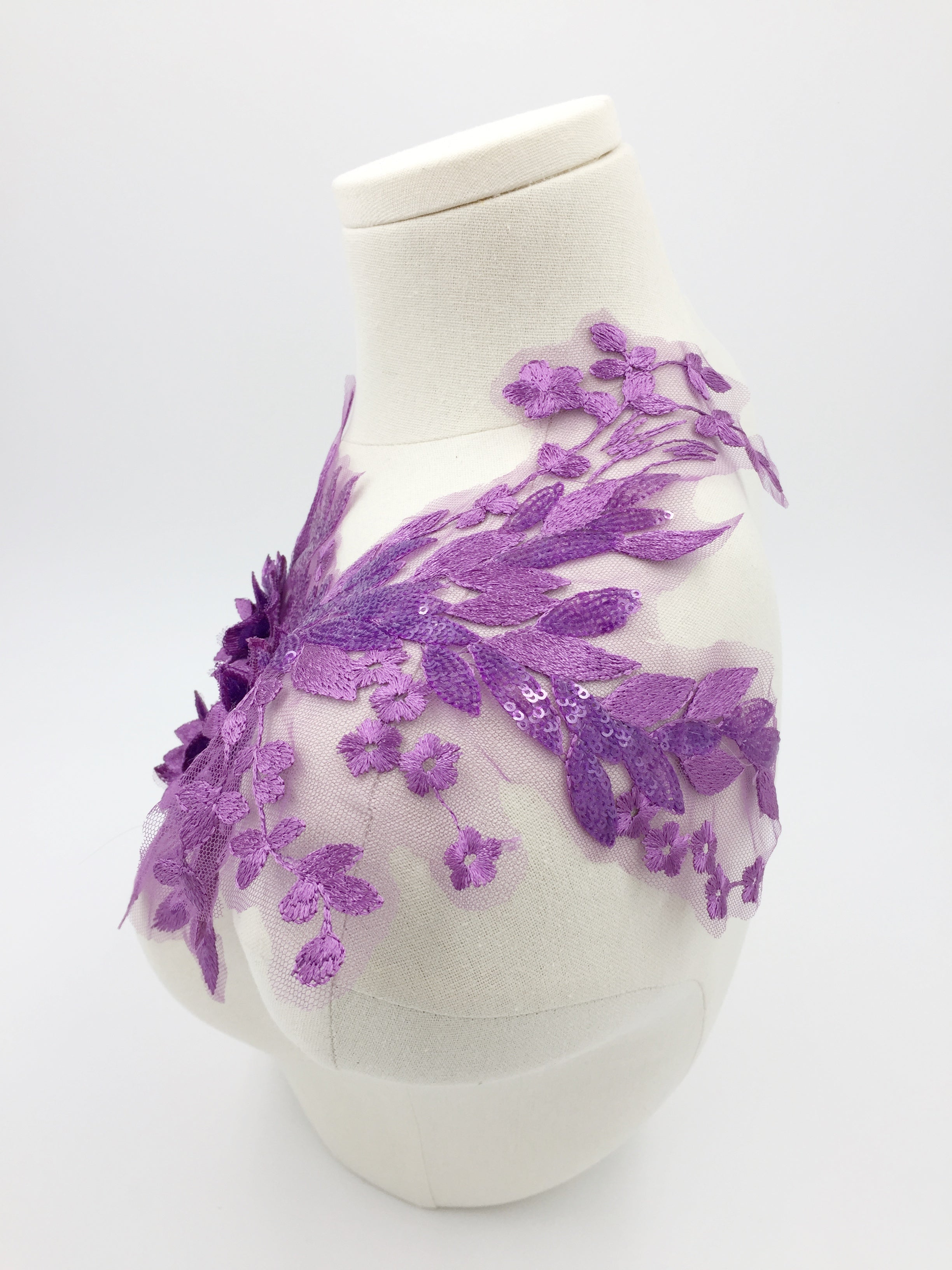 Purple 3d Flower Lace Applique, 43x26cm