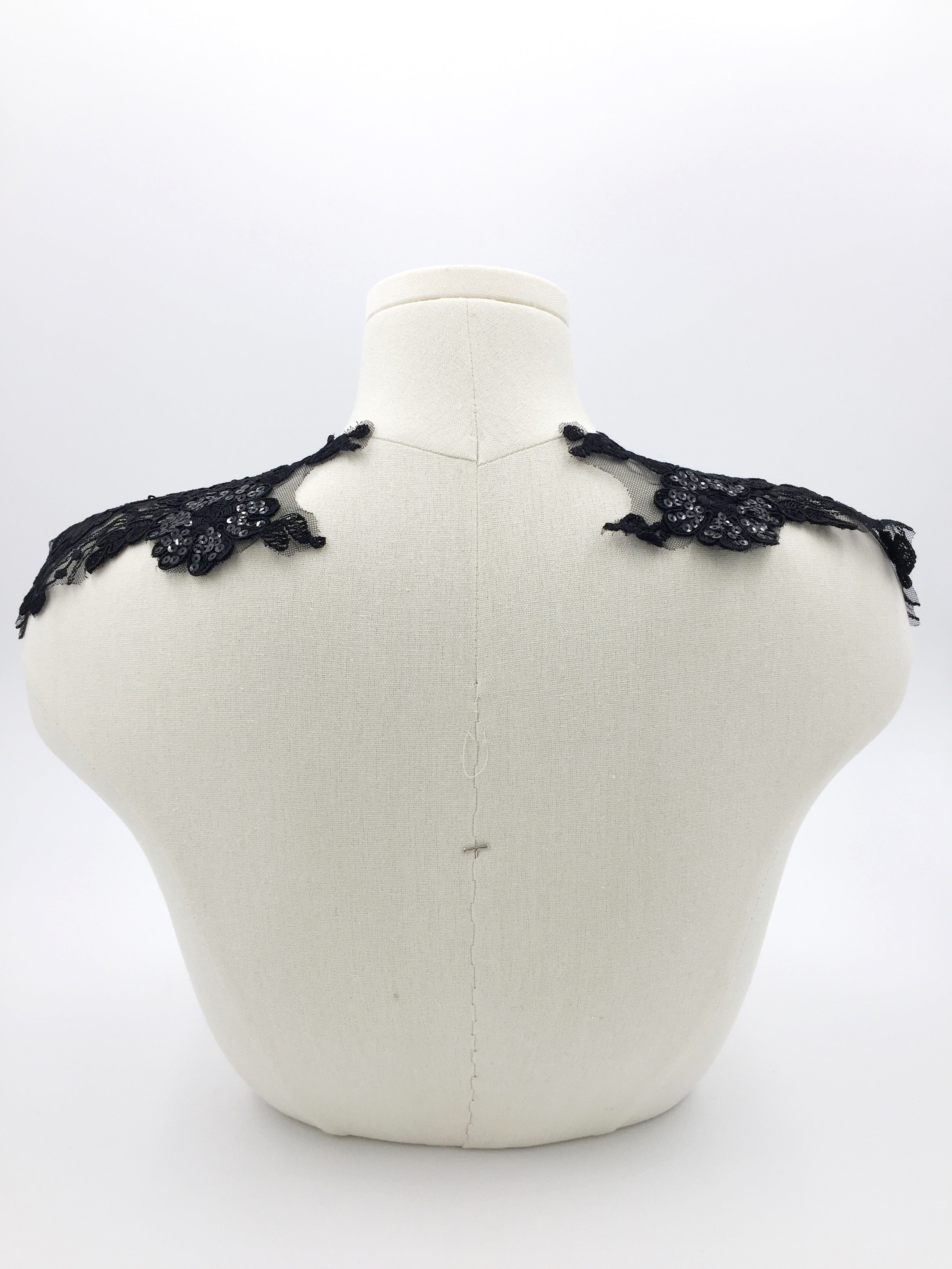 Black Floral Lace Appliques, Mirrored Pair