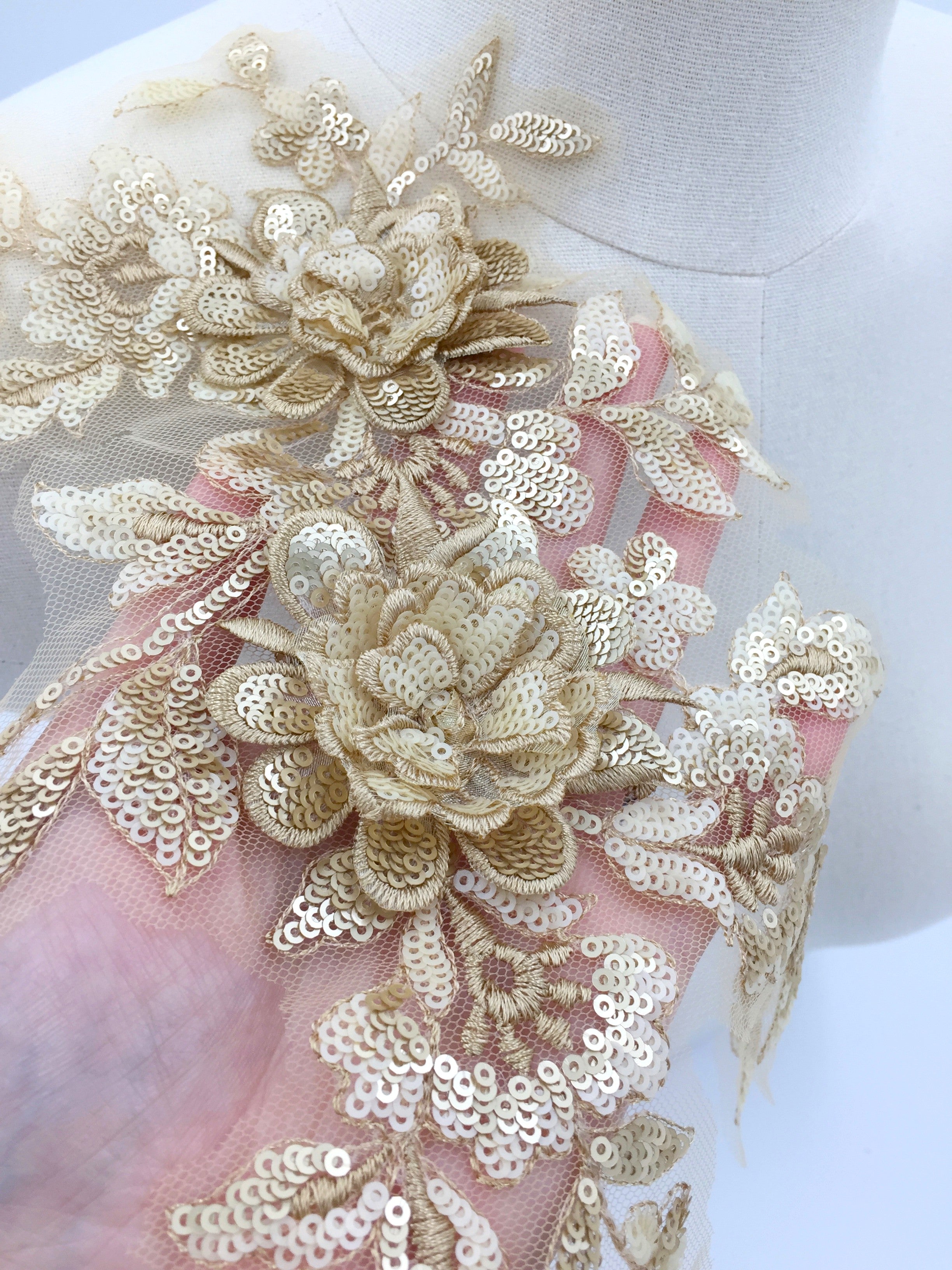 Gold Sequin Beaded Lace Patch, 34x20cm