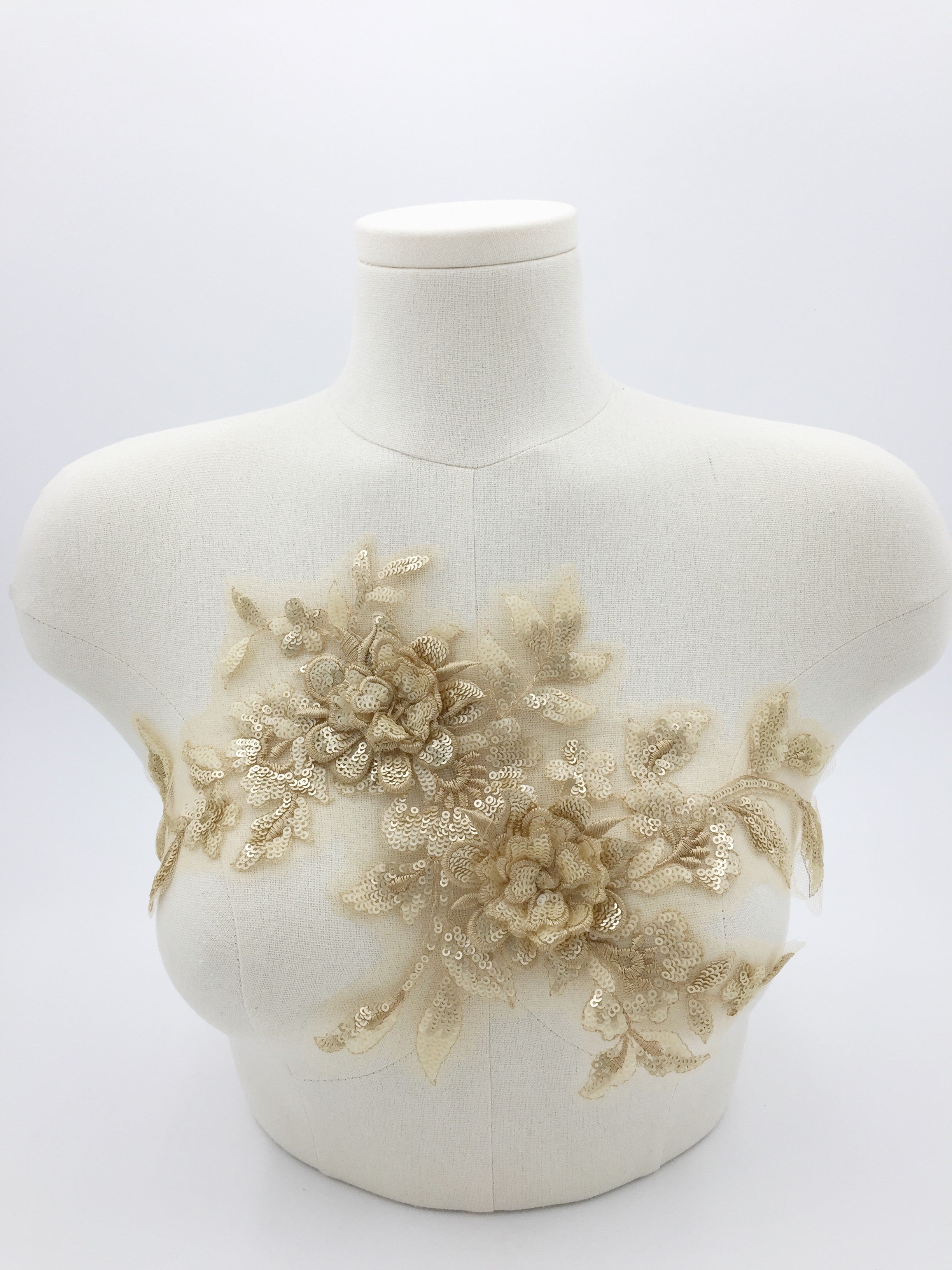 Gold Sequin Beaded Lace Patch, 34x20cm