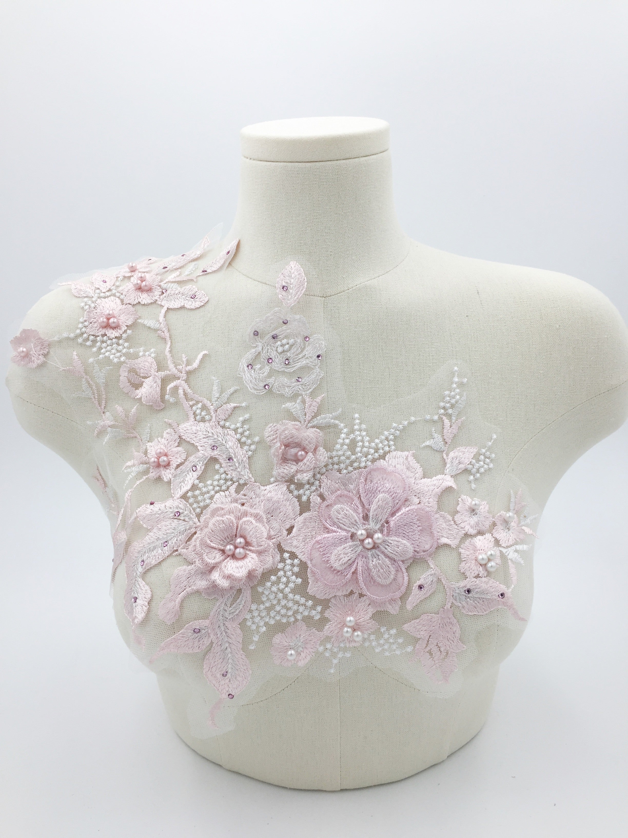 Pink 3d Flower Lace Applique, 33x28cm