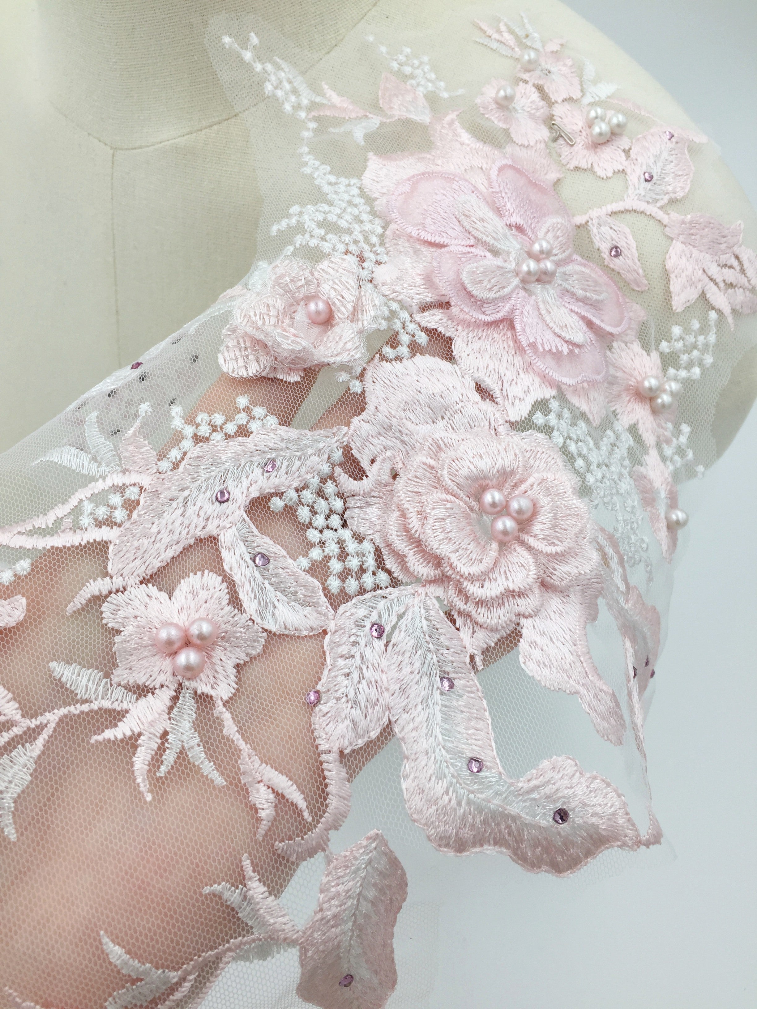Pink 3d Flower Lace Applique, 33x28cm