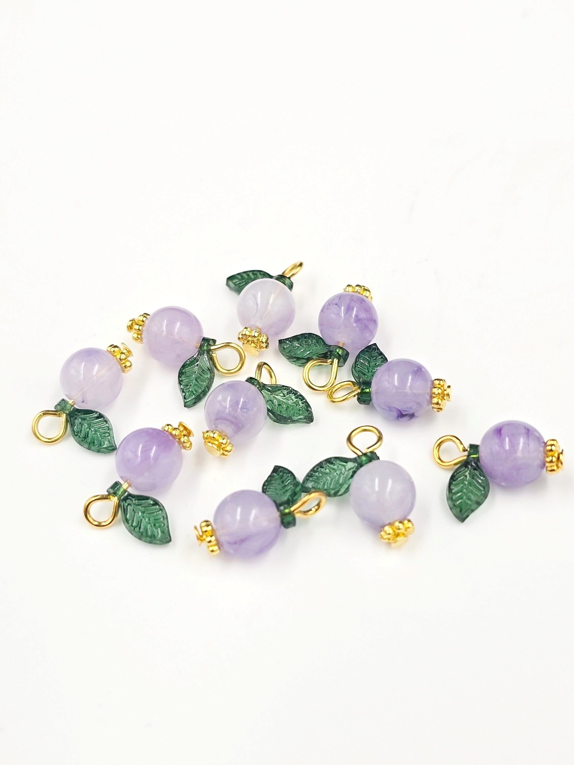 10 x Handmade Blueberry Charms with Gold Loops, 15x12mm (0015)