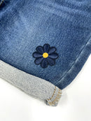 Navy Blue Daisy Flower Embroidery Patch