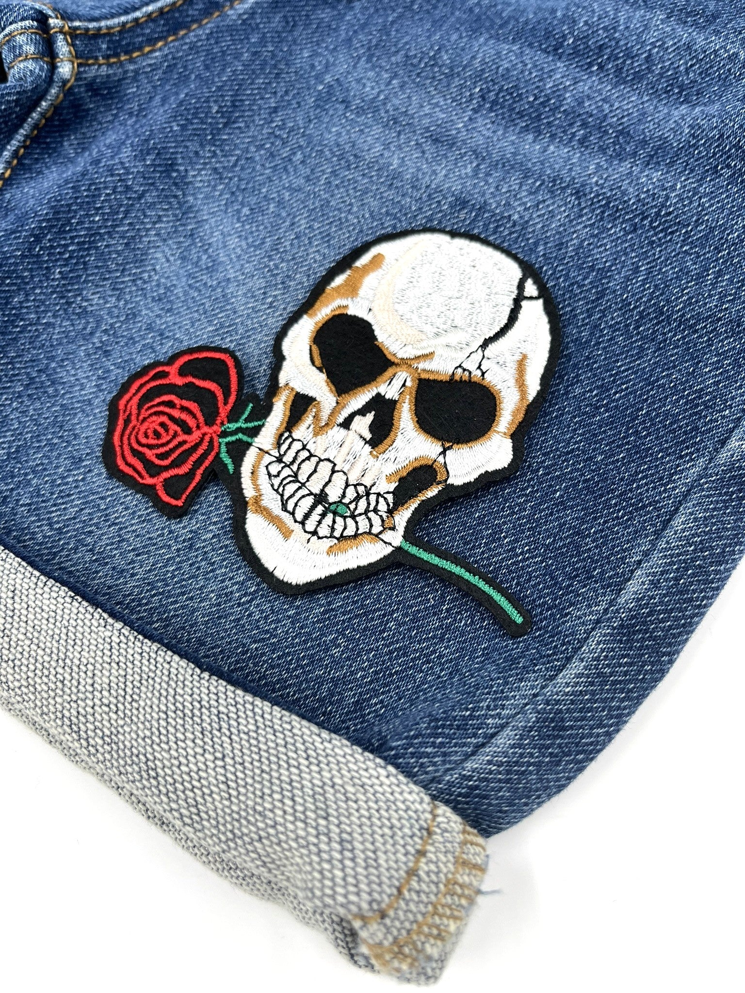 Skull with Red Rose Embroidery Patch