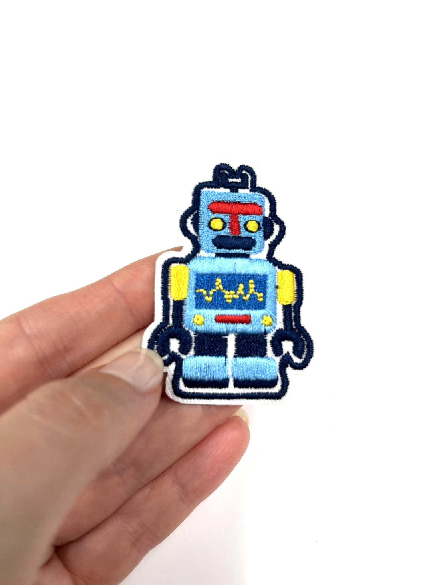 Blue Robot Embroidered Iron-on Patch