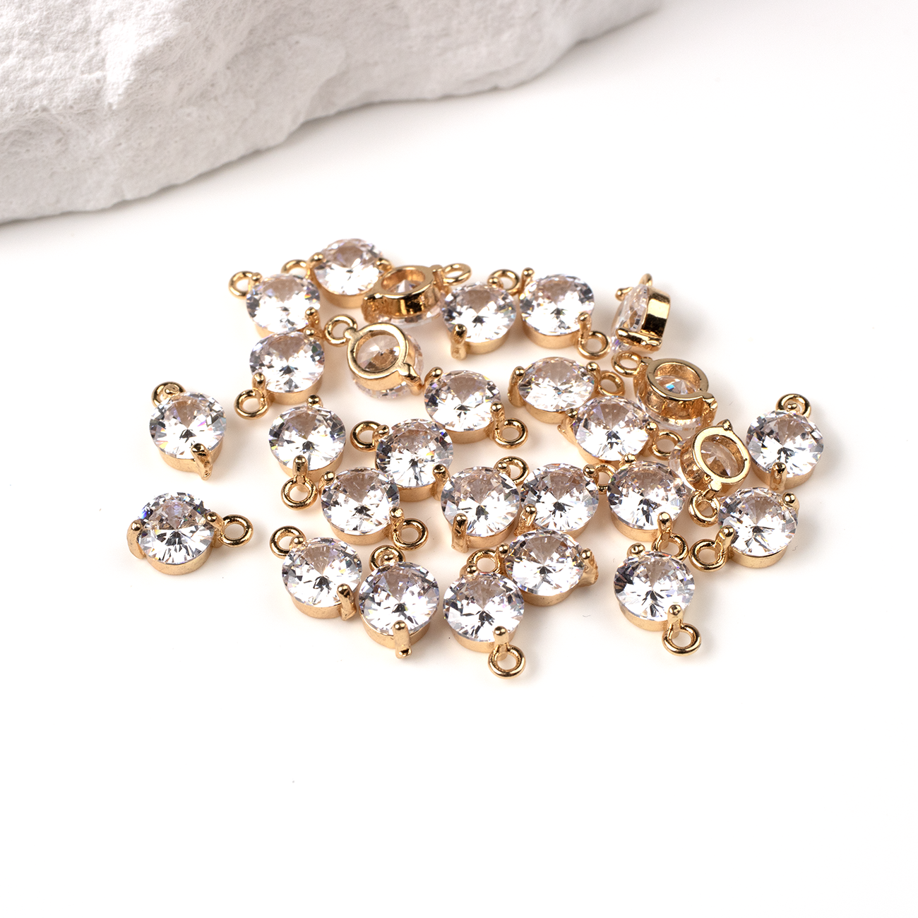 2 x 18K Gold Plated Cubic Zirconia Charms, 10x6mm