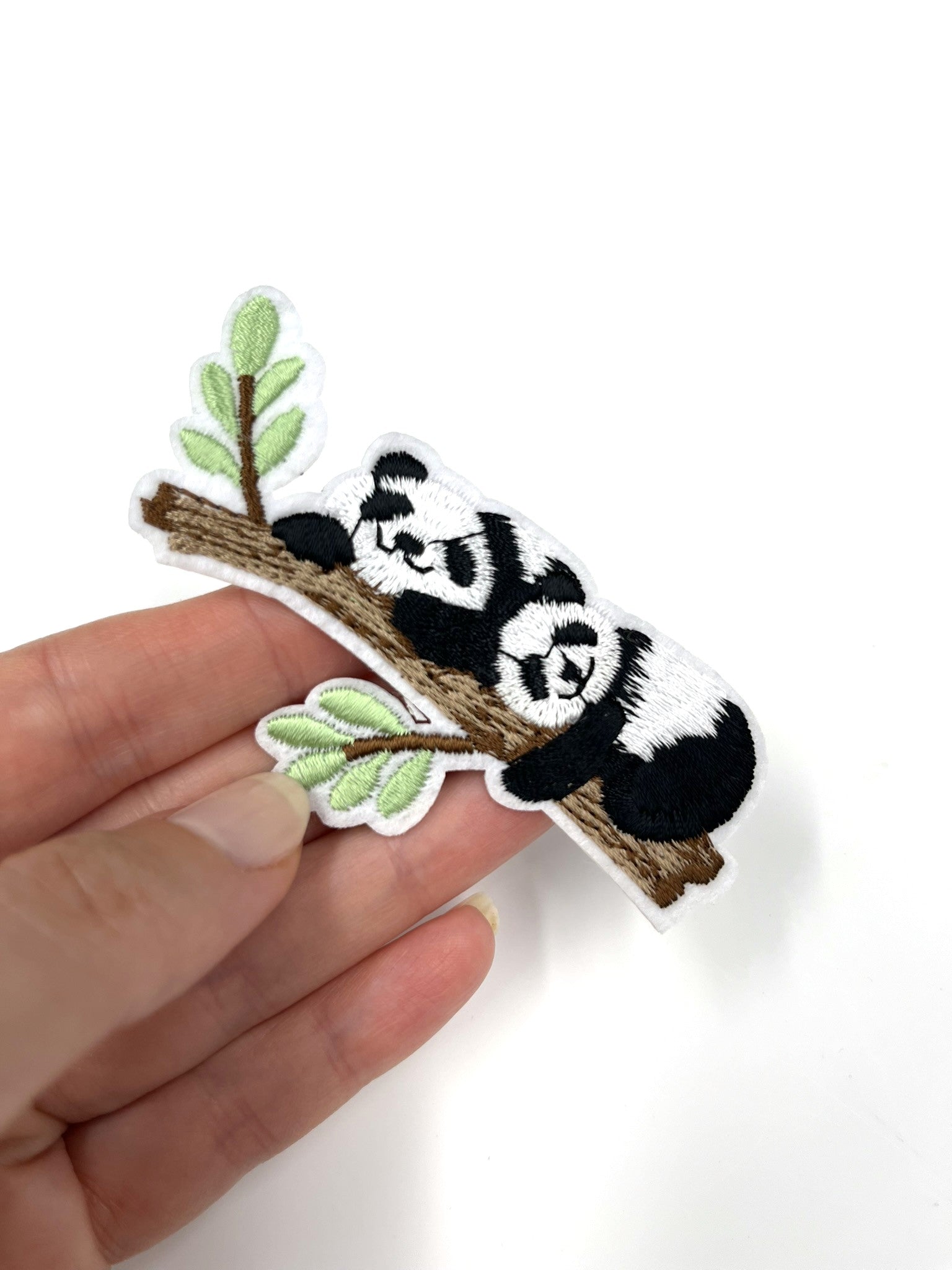 Two Pandas Embroidered Iron-on Patch