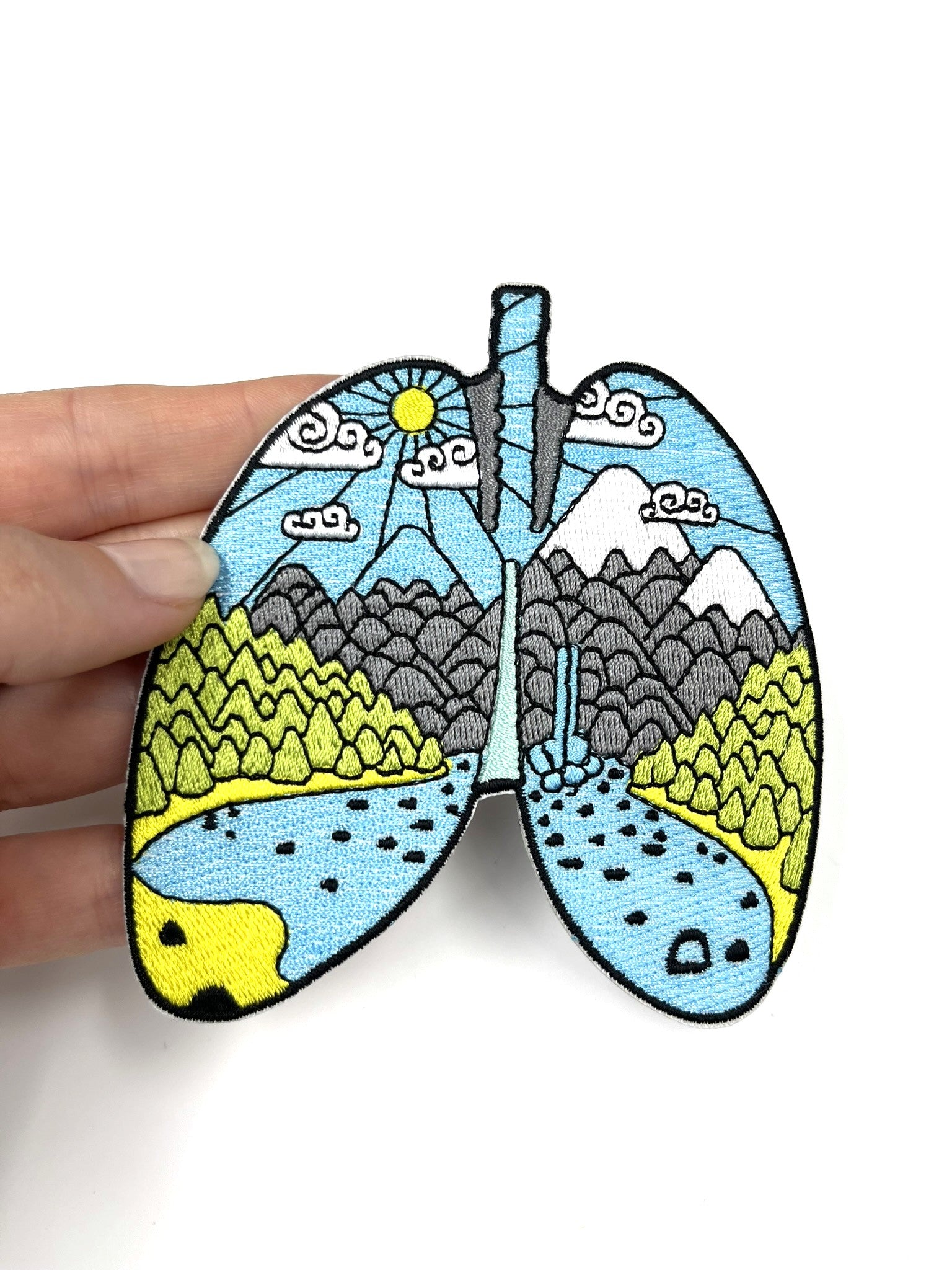 Lungs Iron-On Patch – Forest, Mountains & Sky Embroidery