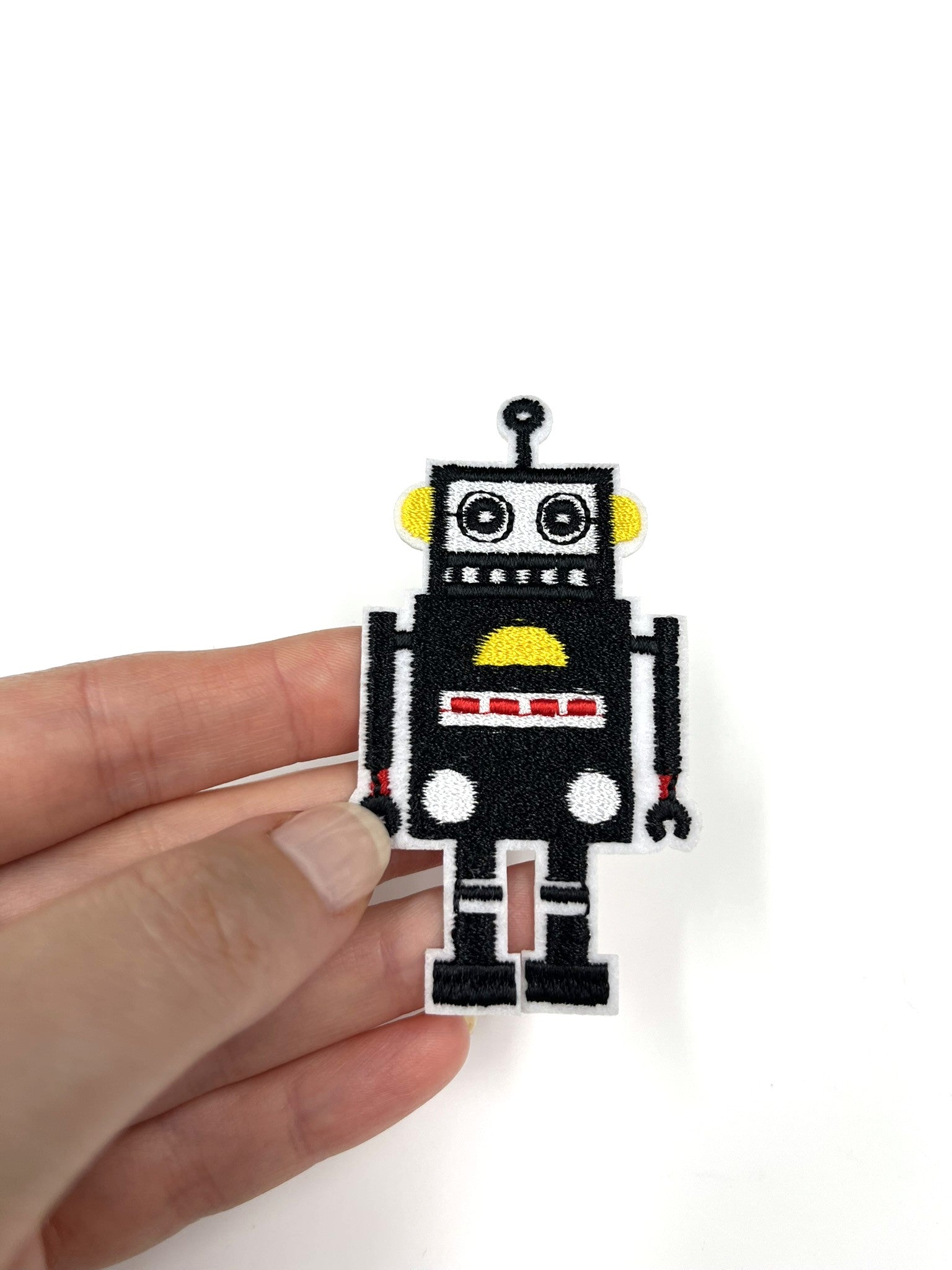 Black Robot Embroidered Iron-on Patch