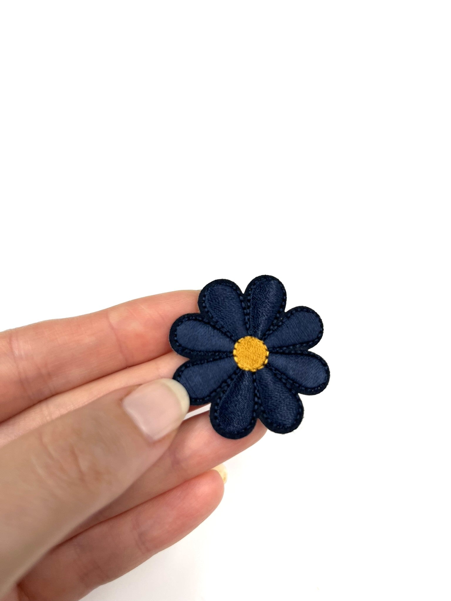 Navy Blue Daisy Flower Embroidery Patch