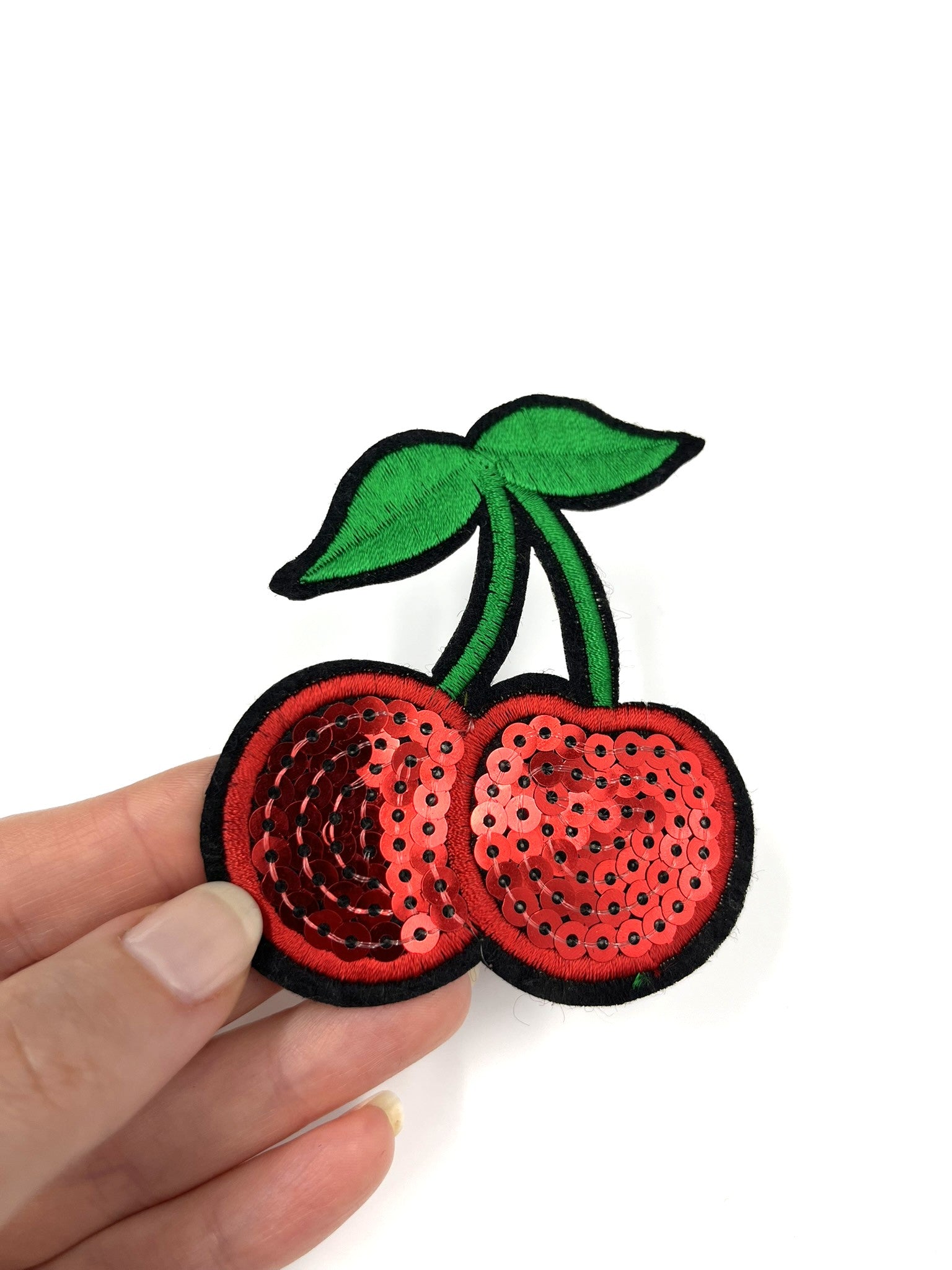 Red Sequin Cherries Embroidery Patch