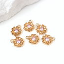 2 x 18K Gold Plated Flower Charms with Pink Cubic Zirconia, 14x11mm
