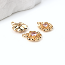 2 x 18K Gold Plated Flower Charms with Pink Cubic Zirconia, 14x11mm