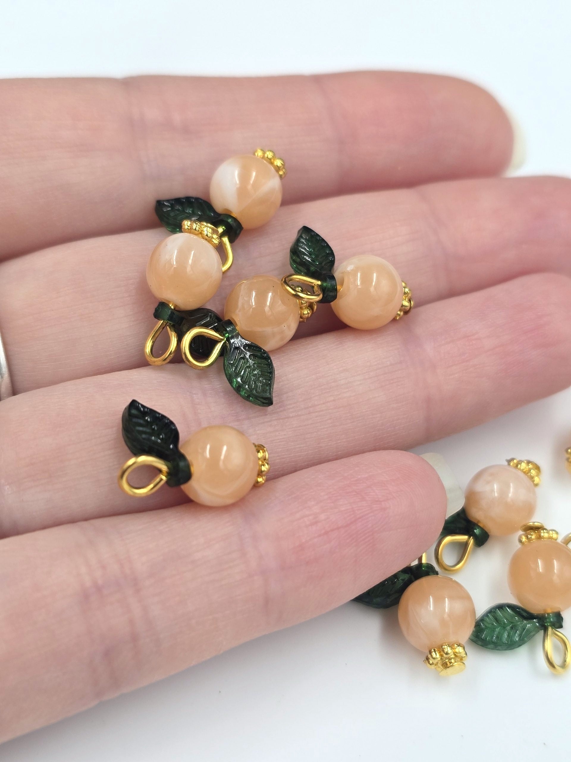 10 x Handmade Peach Charms with Gold Loops, 15x12mm (0043)