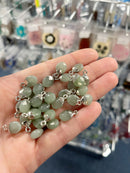 1 x Rhodium Plated Green Aventurine Gemstone Charm, 14x8mm