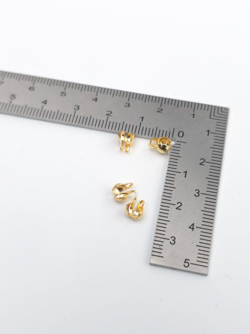 50 x 18K Gold Plated Steel Calotte Ends Bead Tips, 6.5x4.5mm (3984)