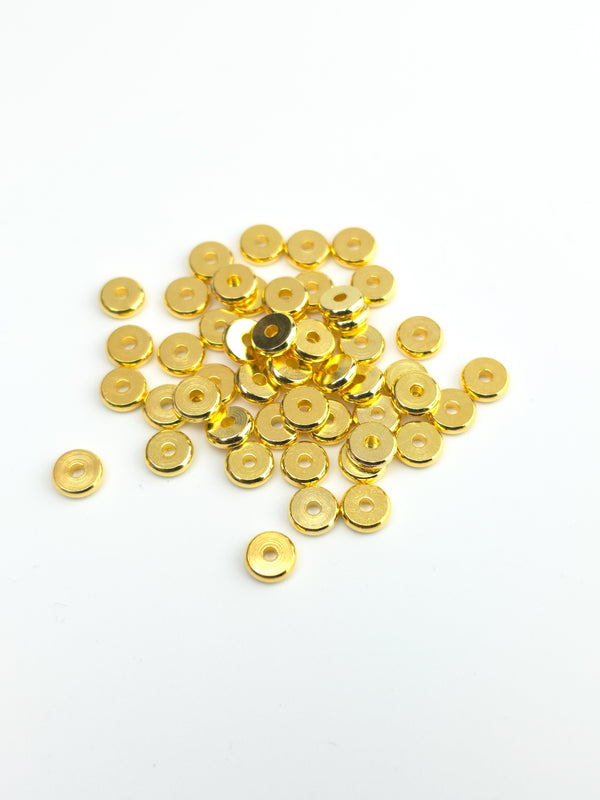 40 x Gold Tone Brass Round Wheel Beads, 6mm (3985)