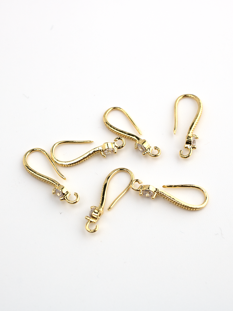 18K Gold Micro Pave Cubic Zirconia Earring Hooks (4058)