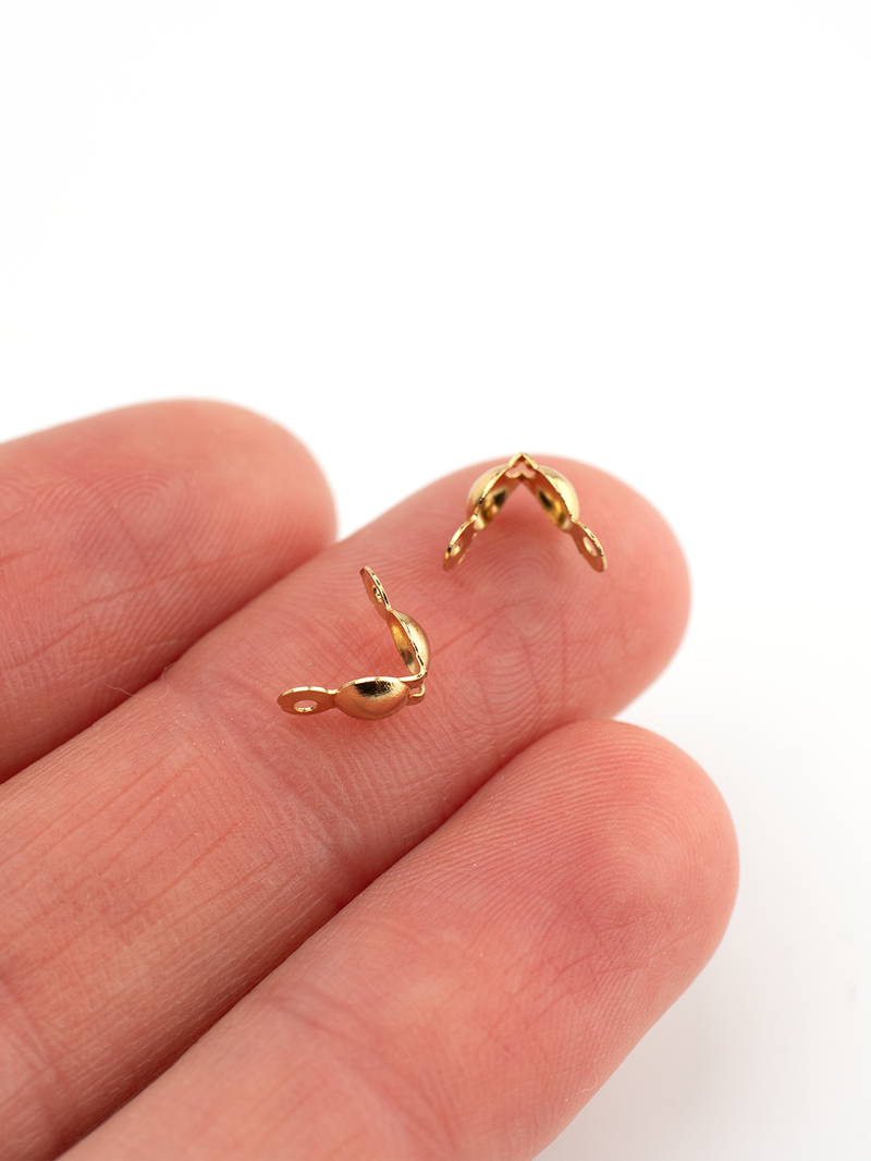 50 x 18K Gold Plated Steel Calotte Ends, 7x4mm (4057)